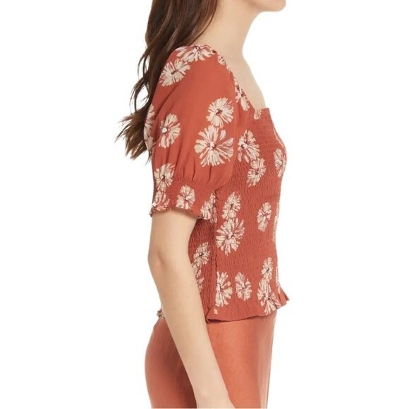 NWT Madewell Top Cottage Floral Puff Sleeve Smocked Blouse Rust Size Medium New - Picture 9 of 13